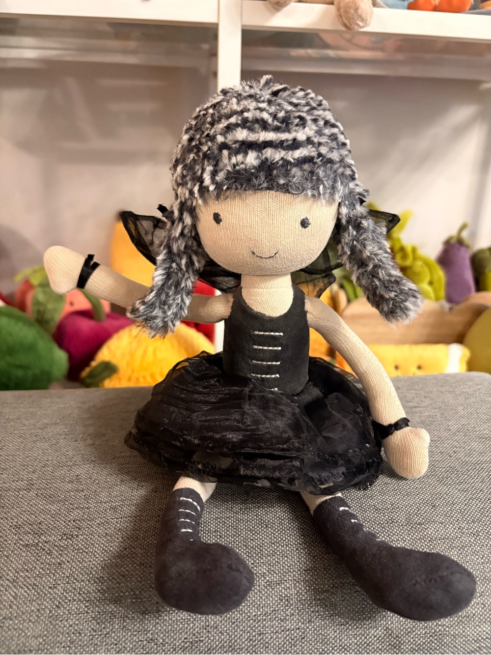Jellycat Faye Fairy Plush – Retired Rare Goth Fairy Doll – Black Tutu & Wings